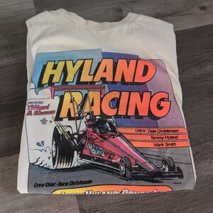 Vintage Hyland Racing T Shirt Men's XL Dragster 90s White Single Stitch